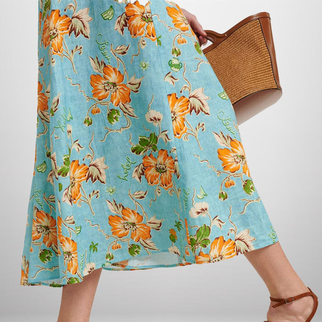Women's Floral Puff-Sleeve A-Line Fall Midi Dress