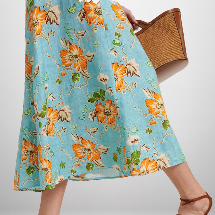 Women's Floral Puff-Sleeve A-Line Fall Midi Dress