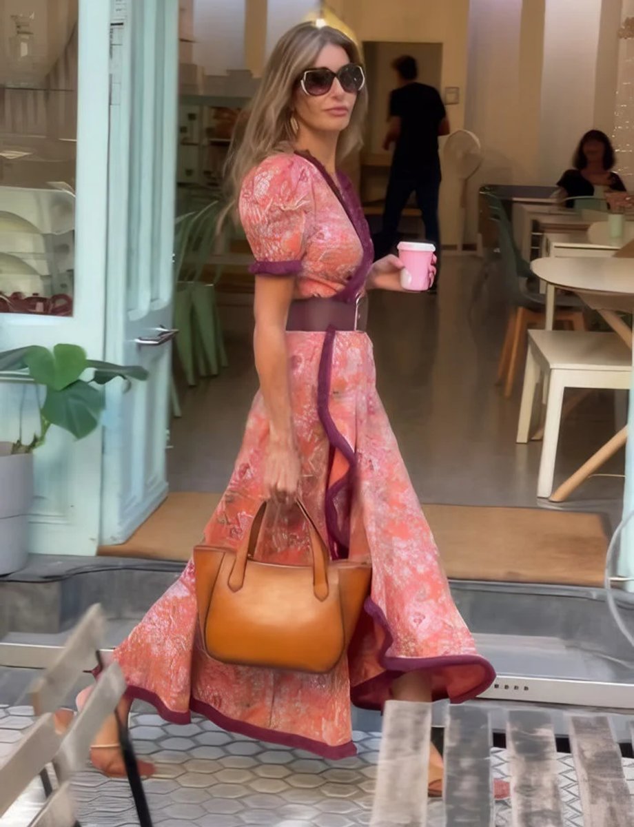 Women's Floral Puff-Sleeve Wrap Formal Dress Belted Maxi