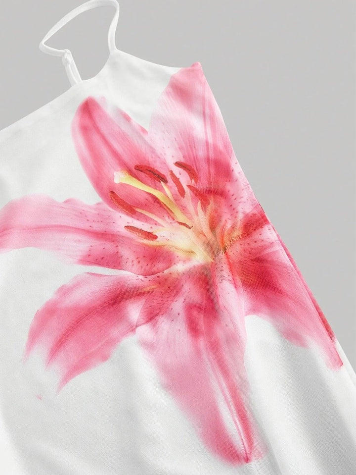 Women's Floral Satin Slip Midi Fall Wedding Guest Dress
