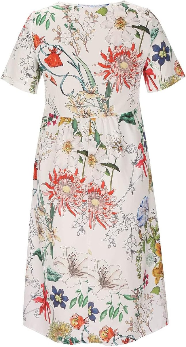 Women's Floral Short-Sleeve Pocketed Fall Midi Dress
