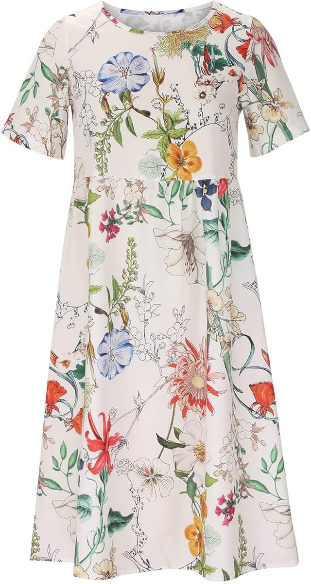 Women's Floral Short-Sleeve Pocketed Fall Midi Dress