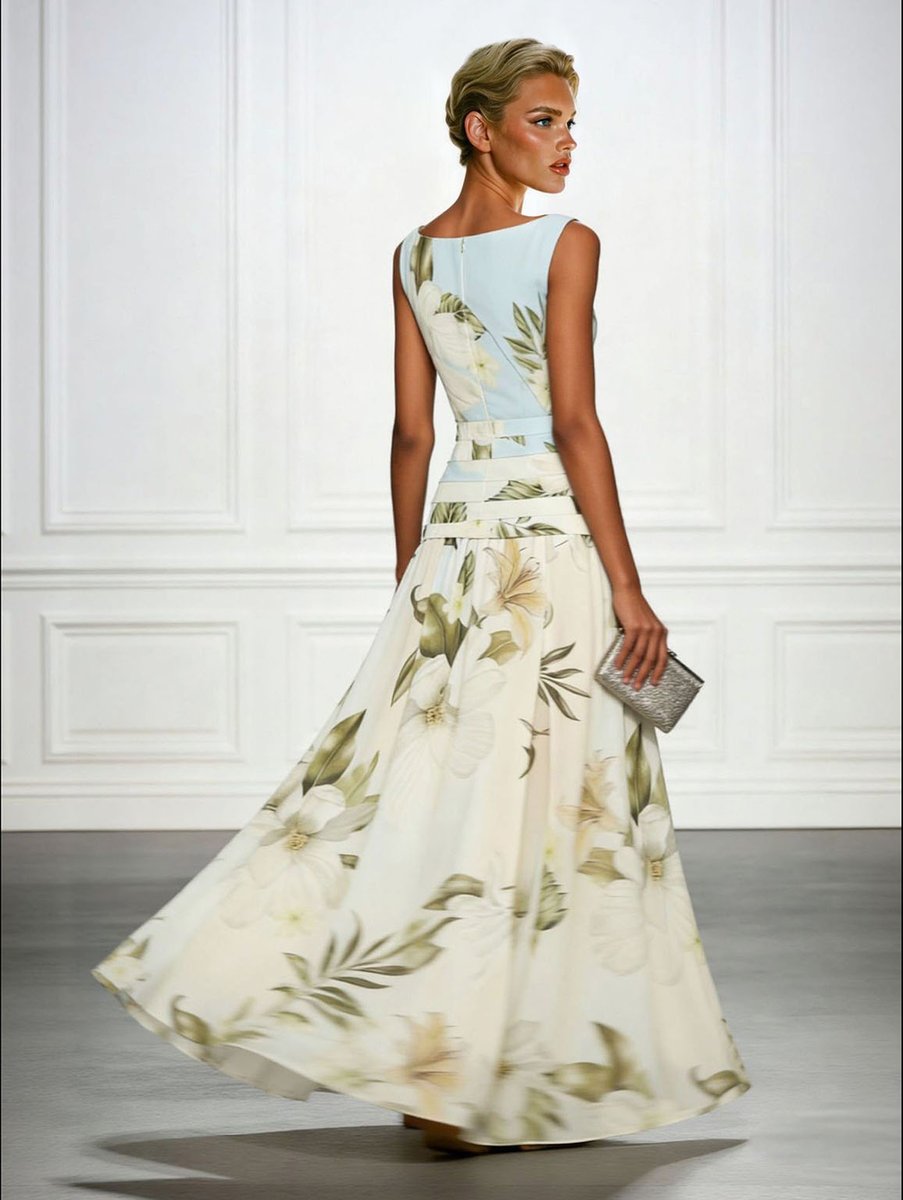 Women's Floral Sleeveless Boatneck Fall Wedding Guest Dress Maxi