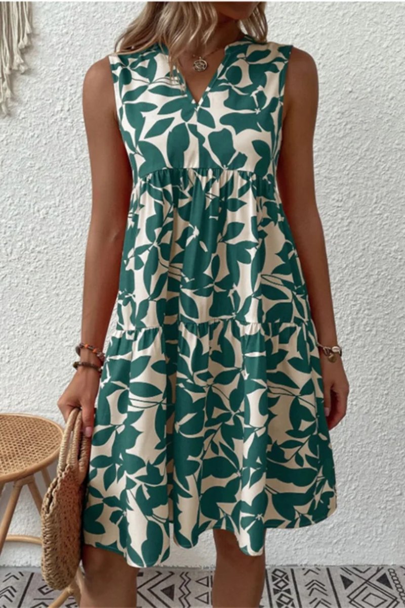 Women's Floral Sleeveless Tiered Fall Midi Dress V-Neck