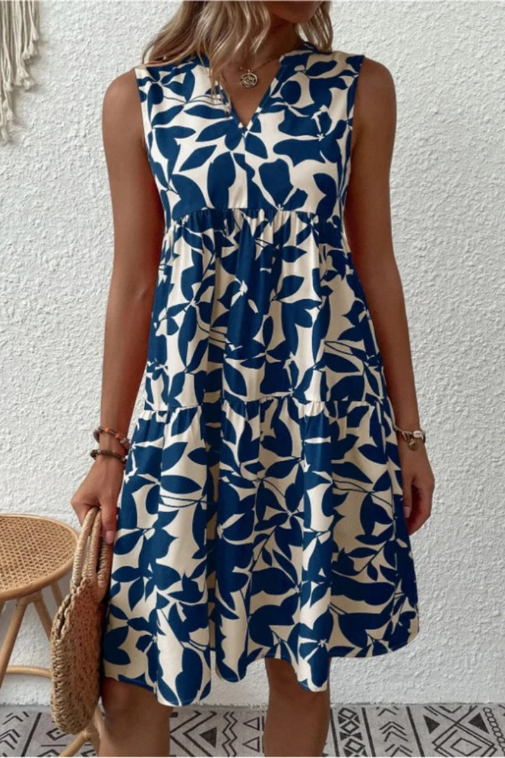 Women's Floral Sleeveless Tiered Fall Midi Dress V-Neck