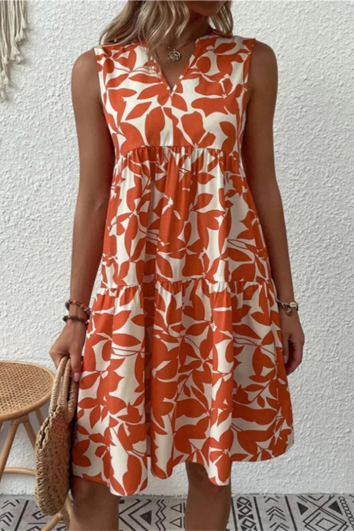 Women's Floral Sleeveless Tiered Fall Midi Dress V-Neck