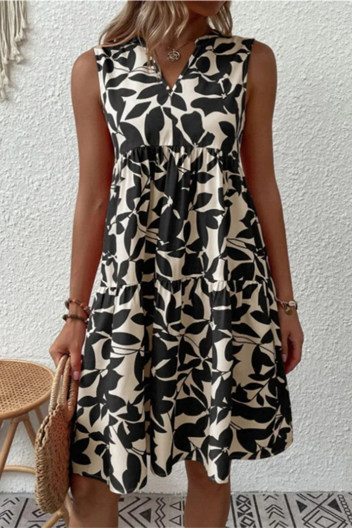 Women's Floral Sleeveless Tiered Fall Midi Dress V-Neck
