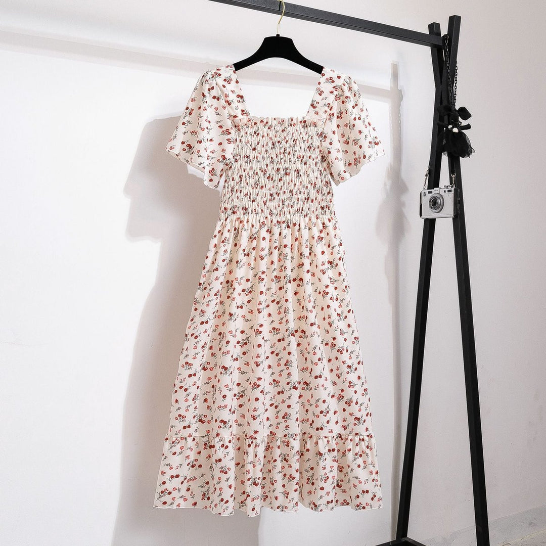 Women's Floral Smocked-Bodice Puff-Sleeve Fall Midi Dress