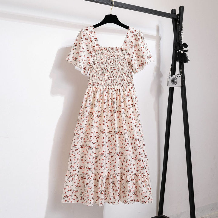 Women's Floral Smocked-Bodice Puff-Sleeve Fall Midi Dress