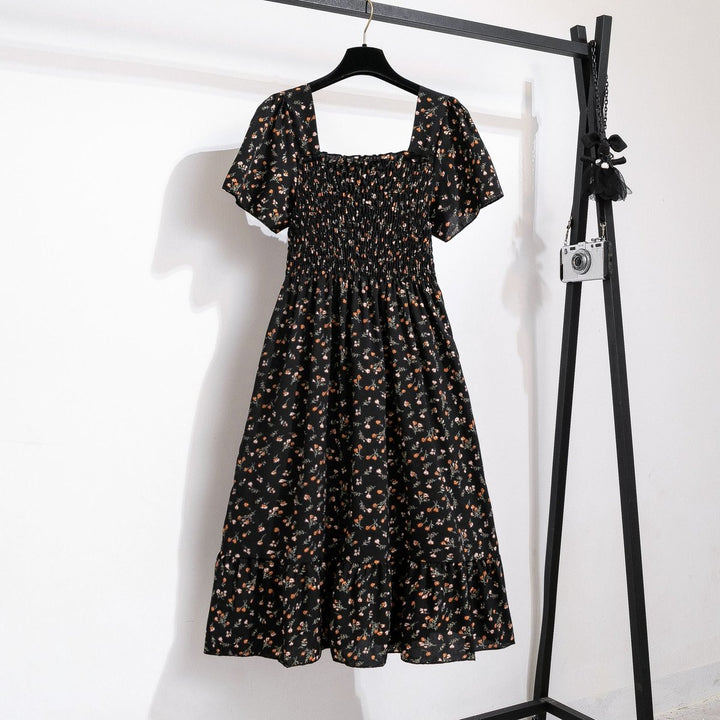 Women's Floral Smocked-Bodice Puff-Sleeve Fall Midi Dress