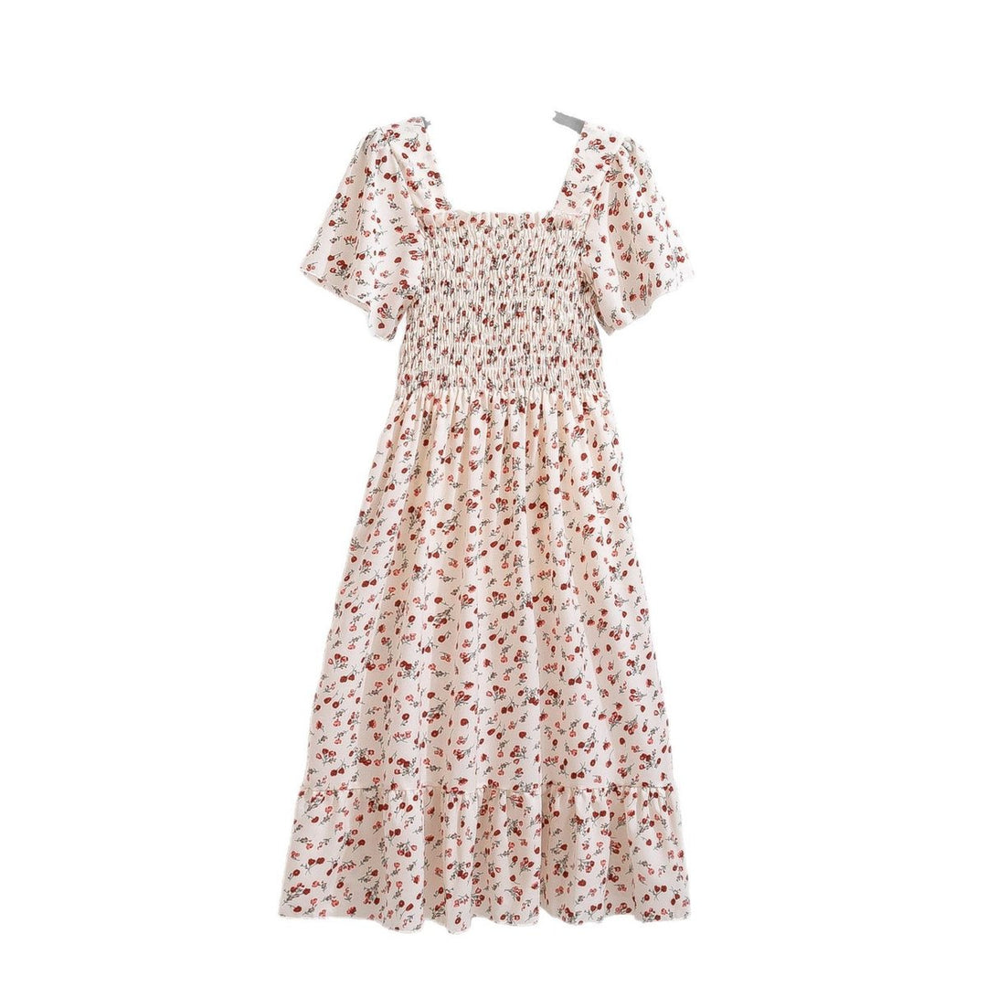 Women's Floral Smocked-Bodice Puff-Sleeve Fall Midi Dress