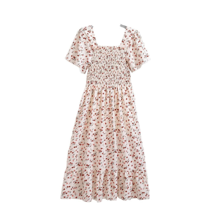 Women's Floral Smocked-Bodice Puff-Sleeve Fall Midi Dress