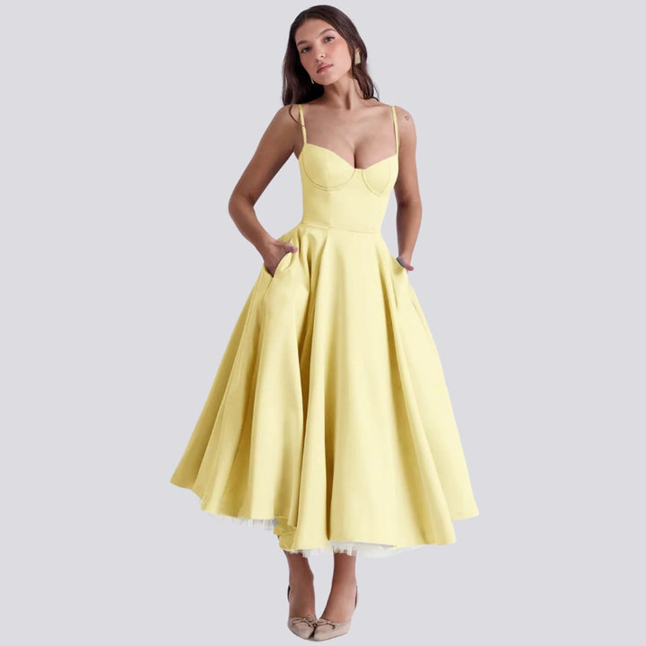 Women's Floral Sweetheart-Neck A-Line Fall Midi Dress