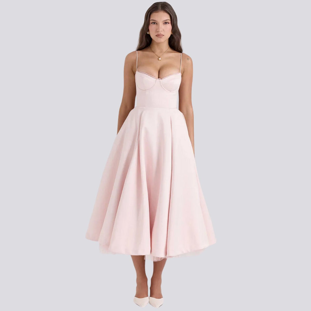 Women's Floral Sweetheart-Neck A-Line Fall Midi Dress