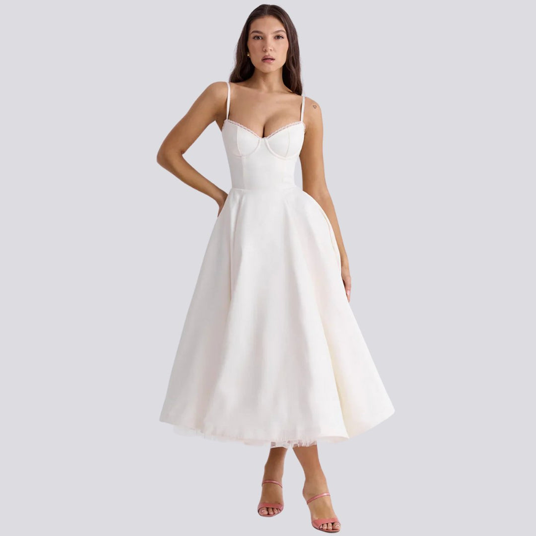 Women's Floral Sweetheart-Neck A-Line Fall Midi Dress