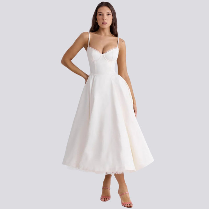 Women's Floral Sweetheart-Neck A-Line Fall Midi Dress