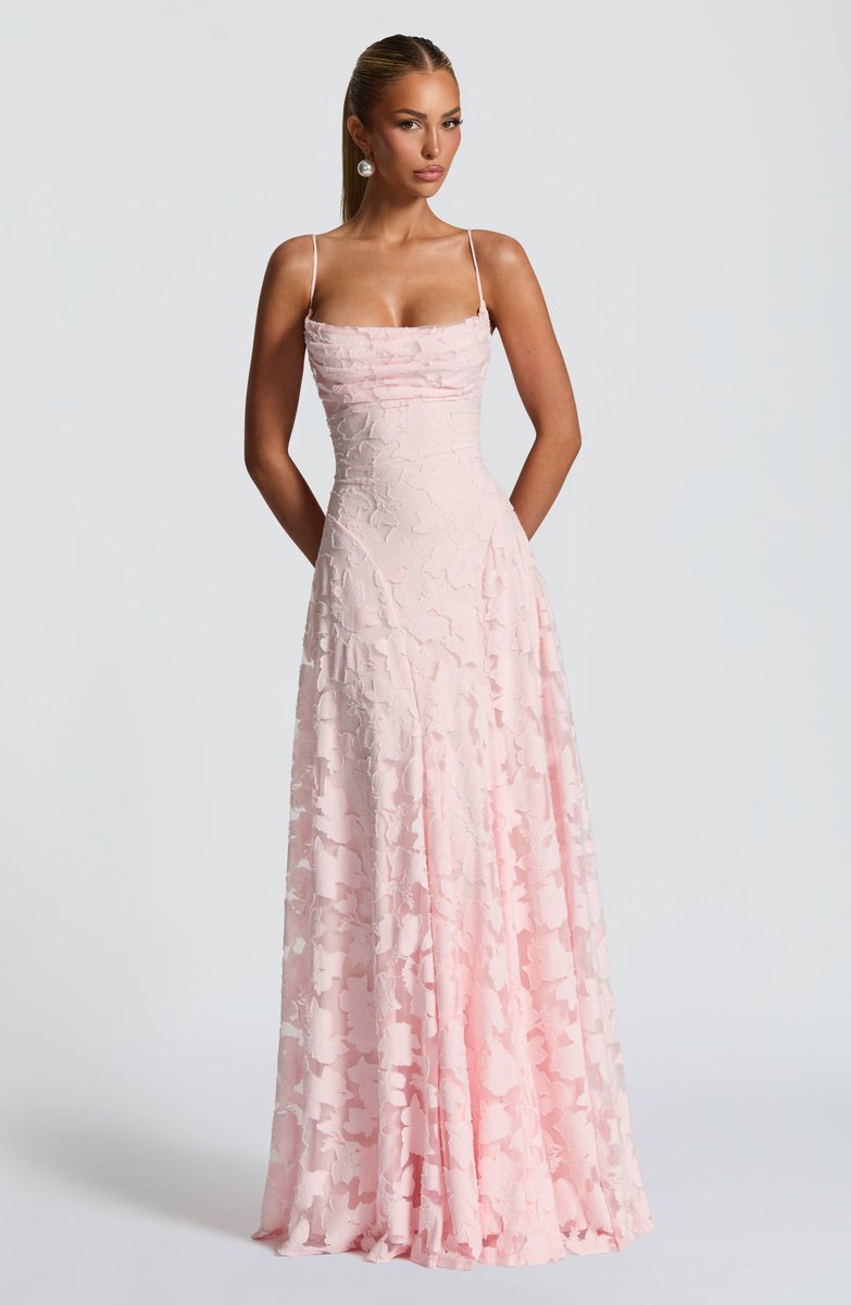 Women's Floral Textured Corset Maxi Formal Dress Spaghetti Strap A-Line Gown