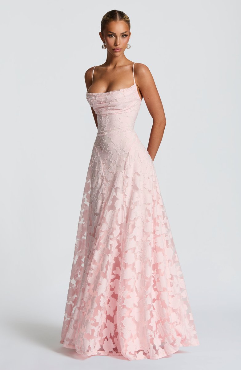 Women's Floral Textured Corset Maxi Formal Dress Spaghetti Strap A-Line Gown