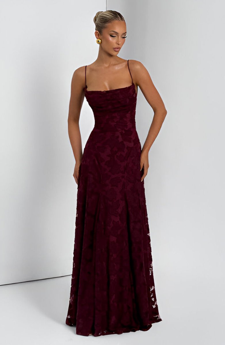 Women's Floral Textured Corset Maxi Formal Dress Spaghetti Strap A-Line Gown