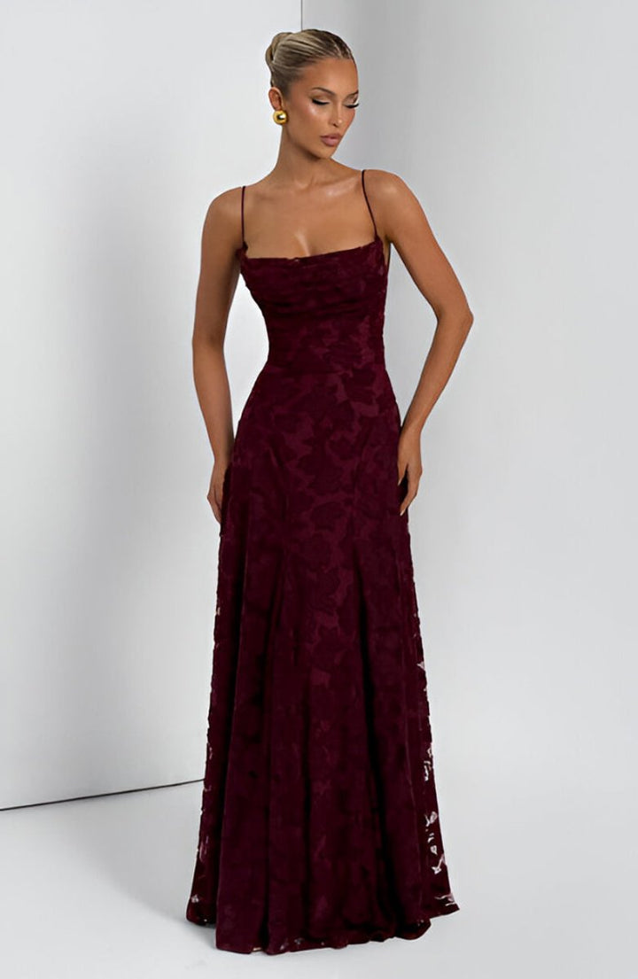 Women's Floral Textured Corset Maxi Formal Dress Spaghetti Strap A-Line Gown