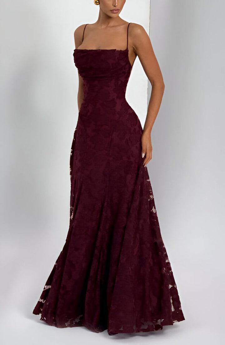 Women's Floral Textured Corset Maxi Formal Dress Spaghetti Strap A-Line Gown