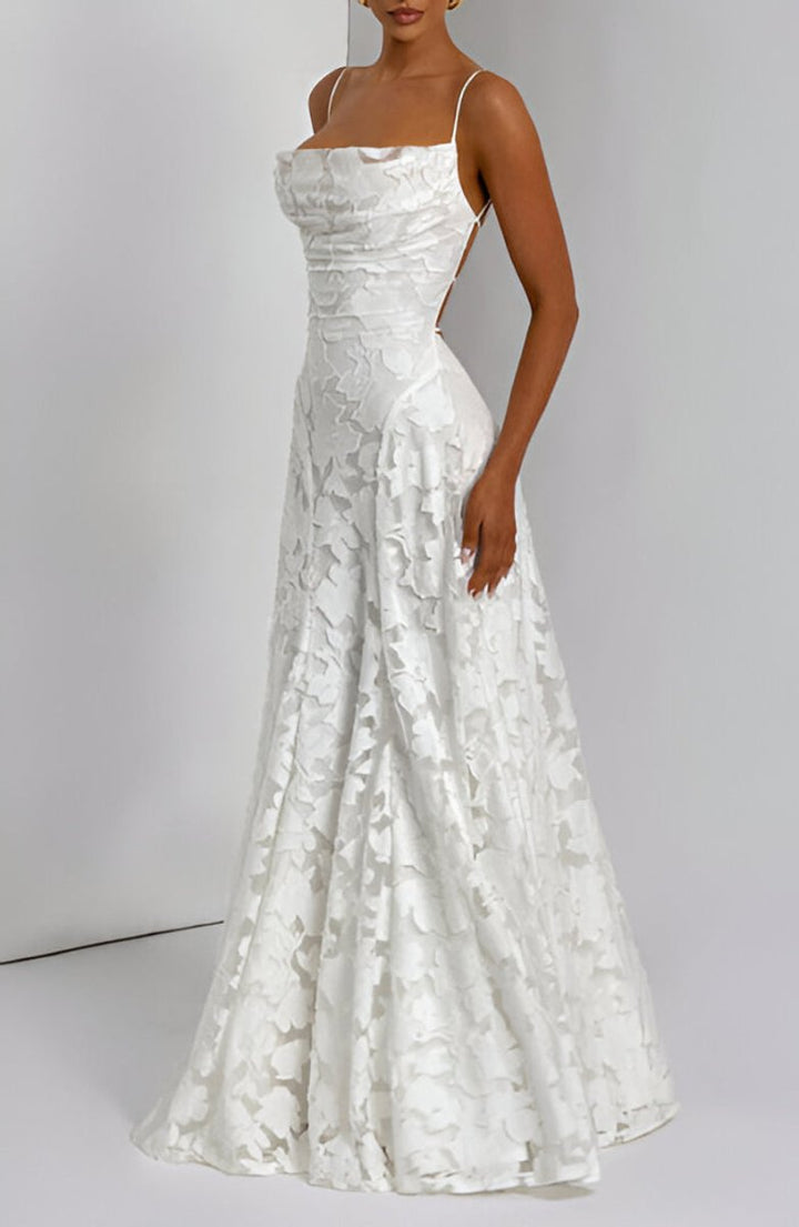 Women's Floral Textured Corset Maxi Formal Dress Spaghetti Strap A-Line Gown