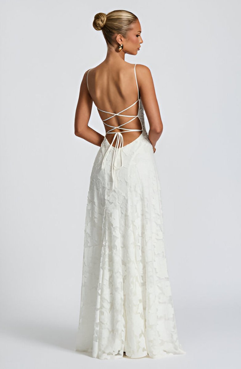 Women's Floral Textured Corset Maxi Formal Dress Spaghetti Strap A-Line Gown
