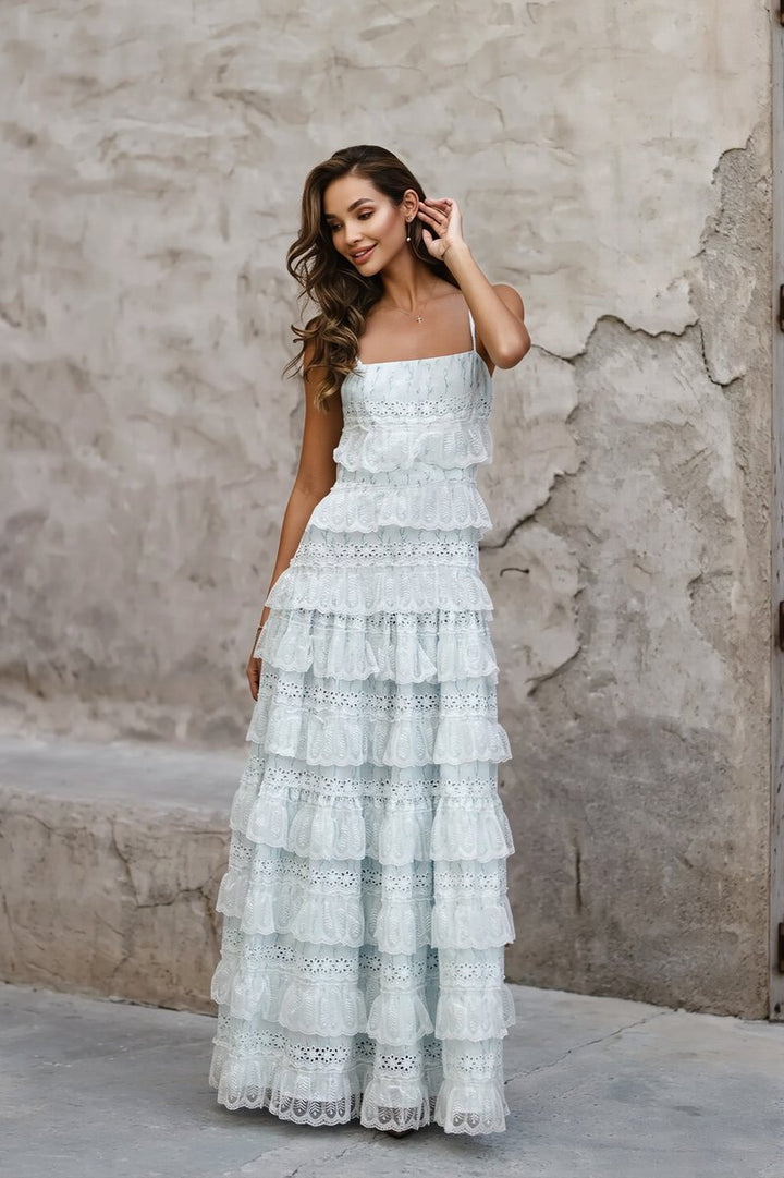 Women's Floral Tiered Lace Fall Wedding Guest Dress Maxi