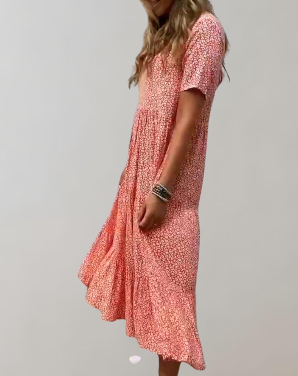 Women's Floral Tiered Short-Sleeve Fall Midi Dress