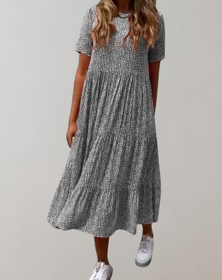 Women's Floral Tiered Short-Sleeve Fall Midi Dress