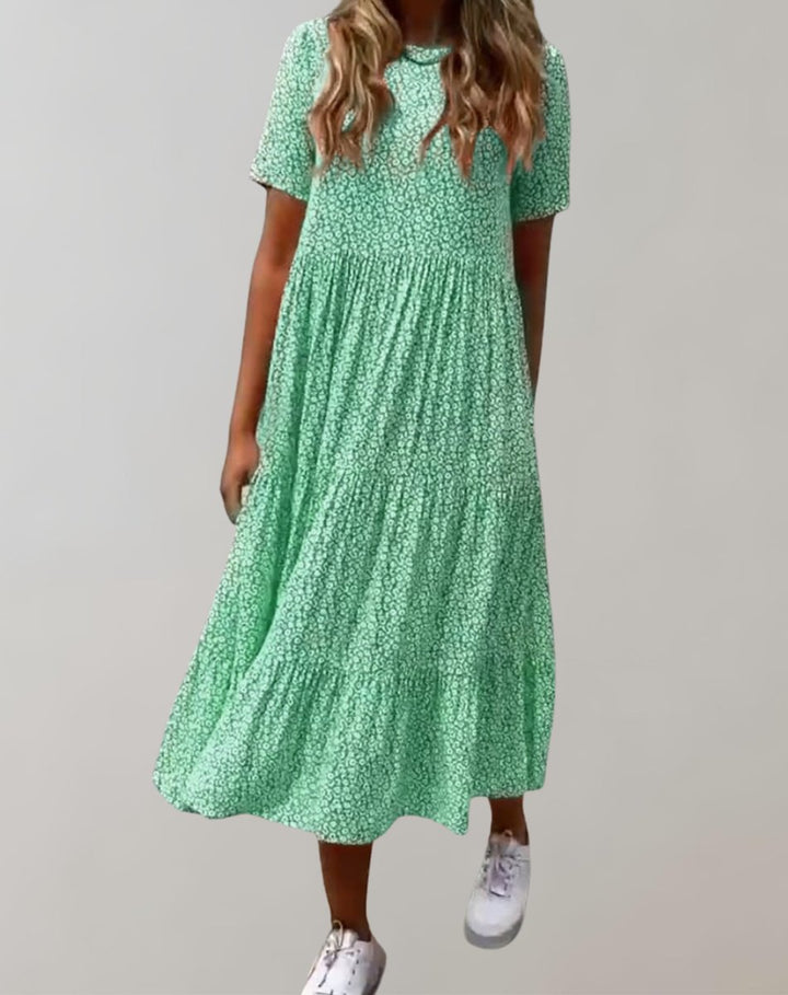 Women's Floral Tiered Short-Sleeve Fall Midi Dress