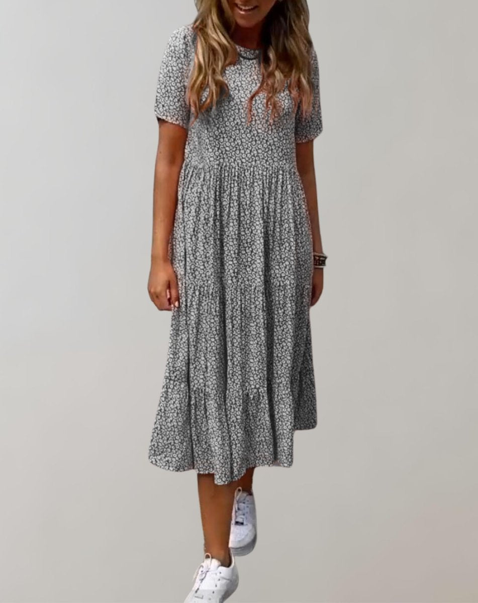 Women's Floral Tiered Short-Sleeve Fall Midi Dress