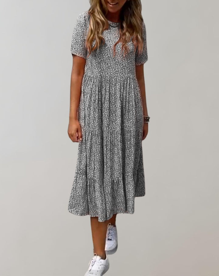 Women's Floral Tiered Short-Sleeve Fall Midi Dress