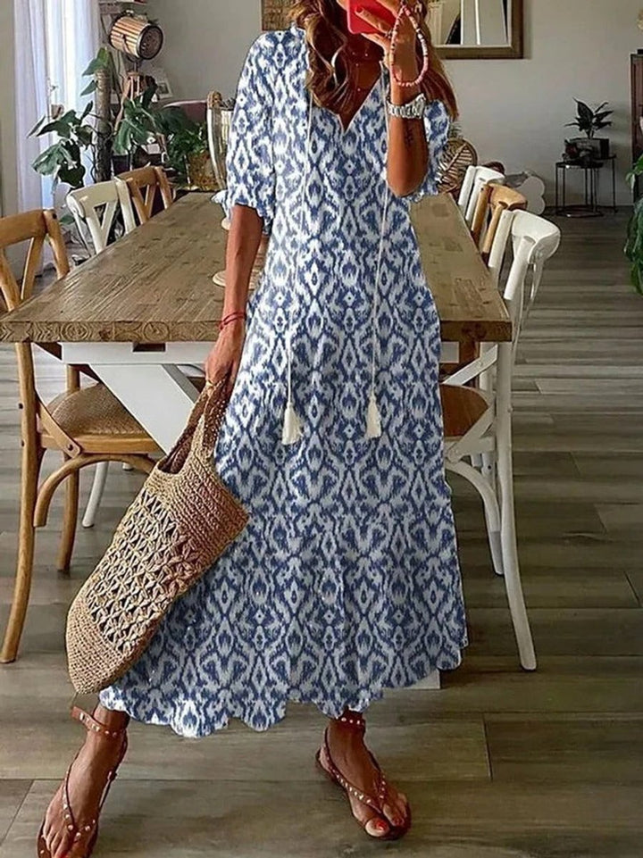 Women's Floral V-Neck Tiered Fall Midi Dress