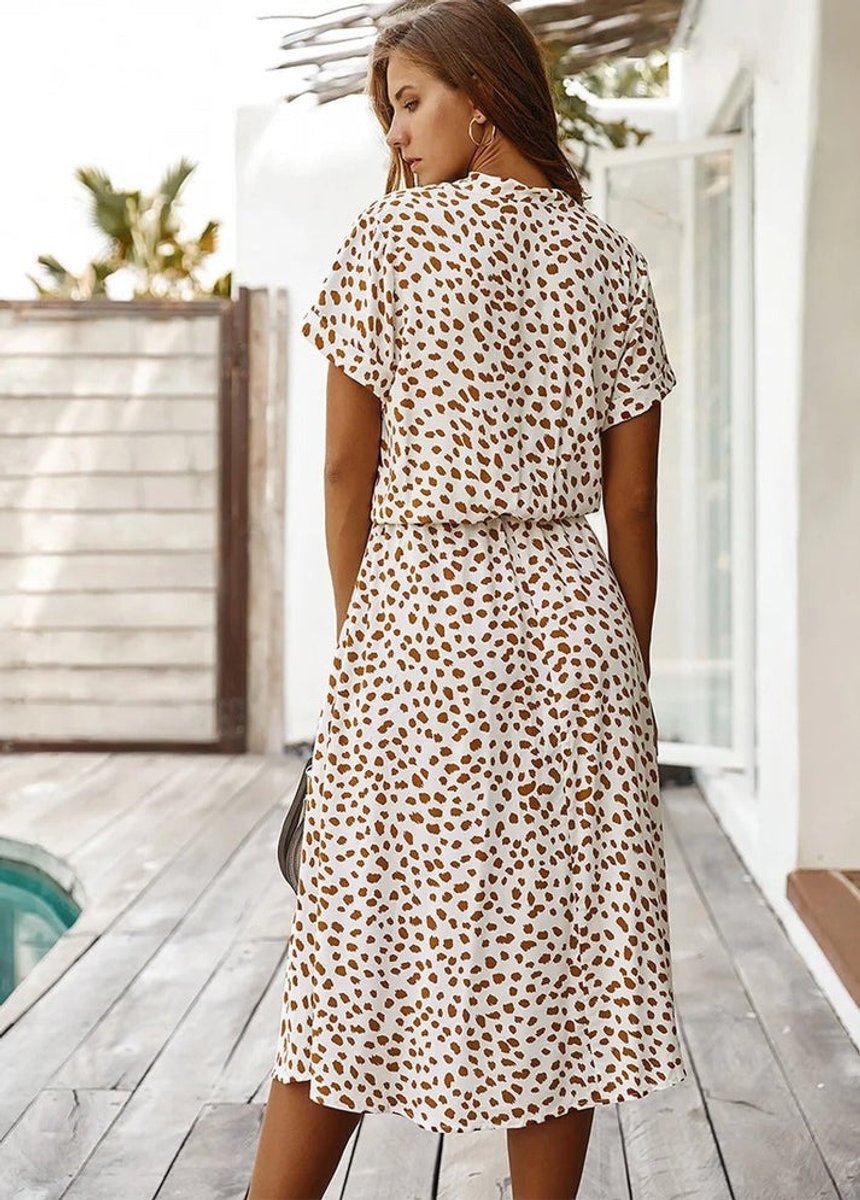Women's Flowy Short-Sleeve Viscose Fall Midi Dress