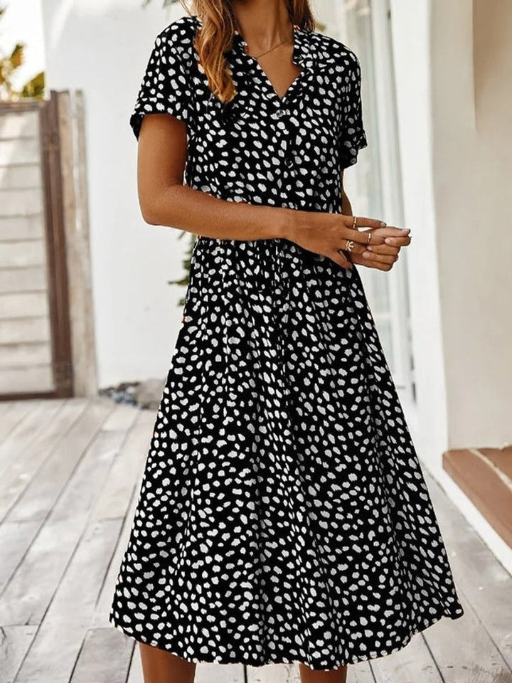 Women's Flowy Short-Sleeve Viscose Fall Midi Dress