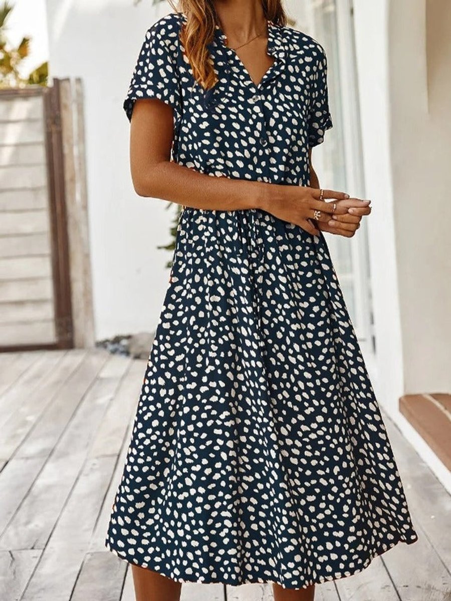 Women's Flowy Short-Sleeve Viscose Fall Midi Dress