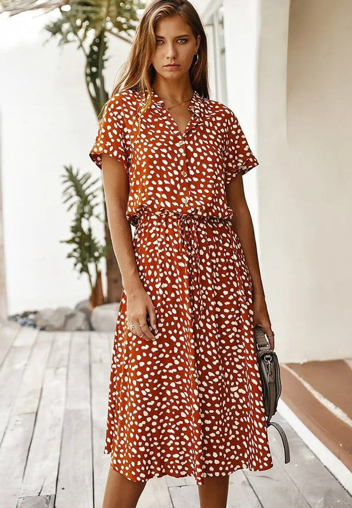 Women's Flowy Short-Sleeve Viscose Fall Midi Dress