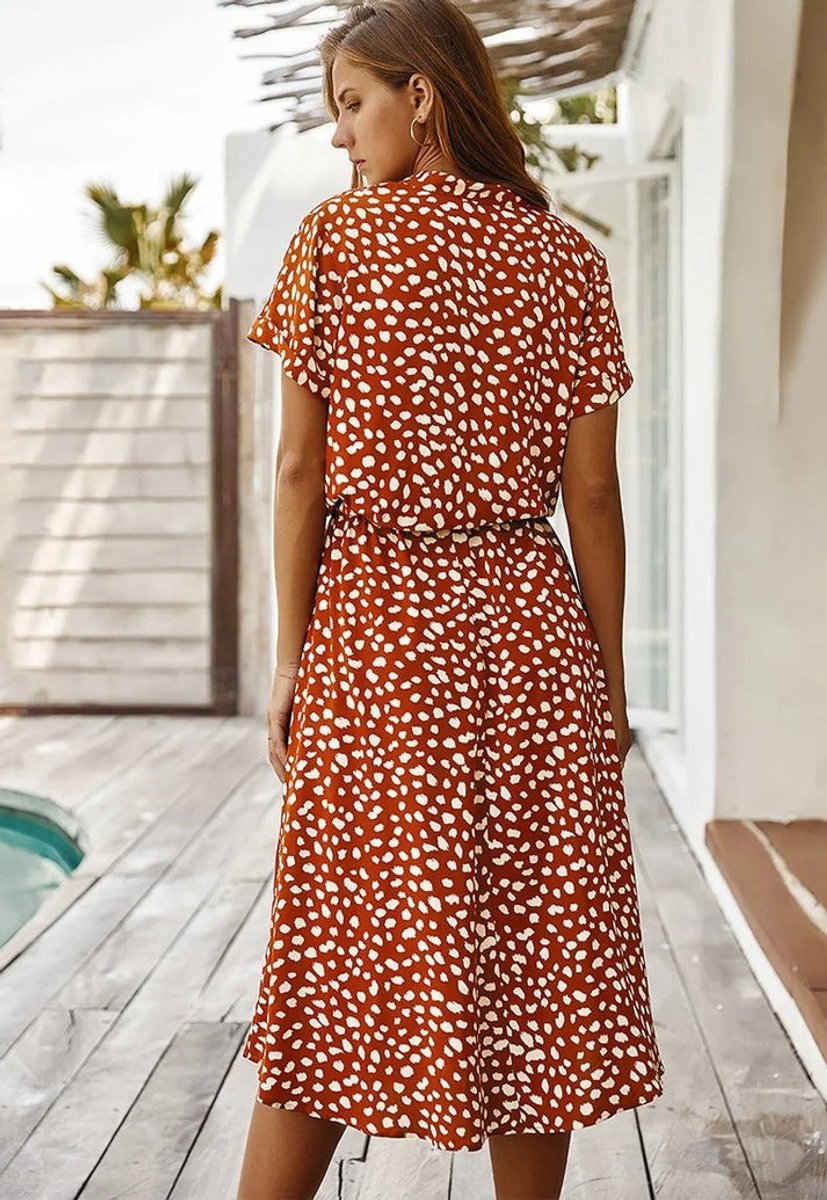 Women's Flowy Short-Sleeve Viscose Fall Midi Dress