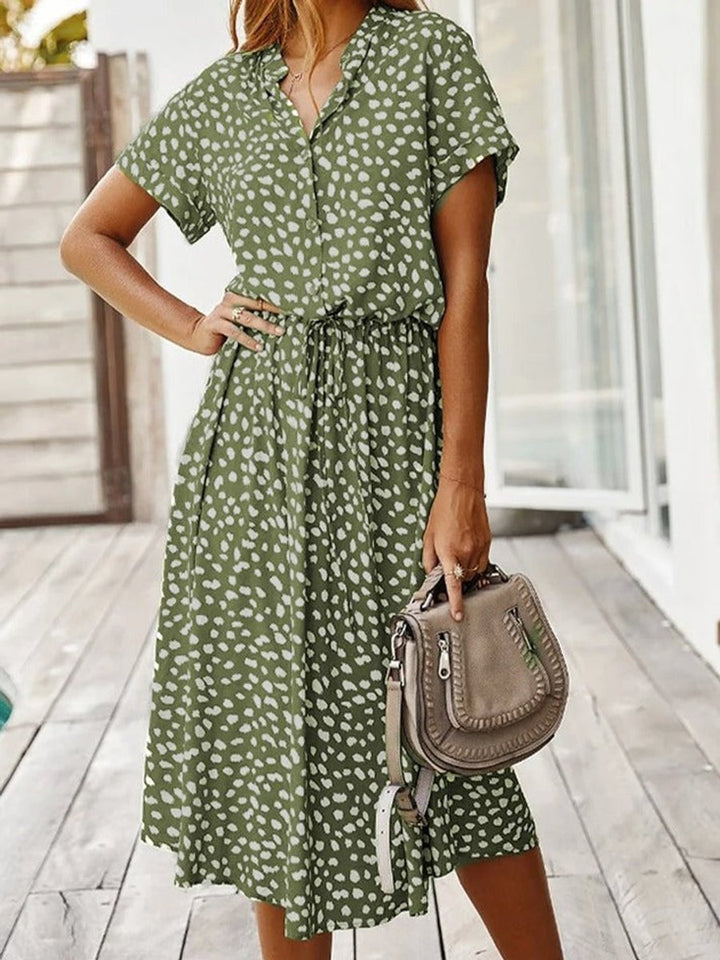 Women's Flowy Short-Sleeve Viscose Fall Midi Dress