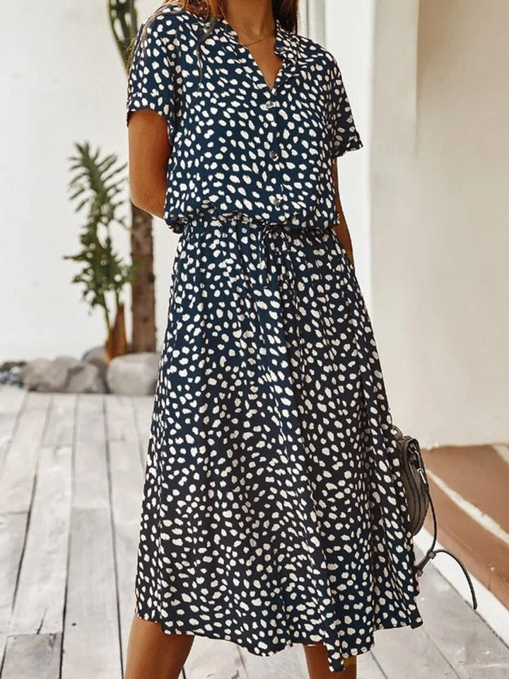 Women's Flowy Short-Sleeve Viscose Fall Midi Dress