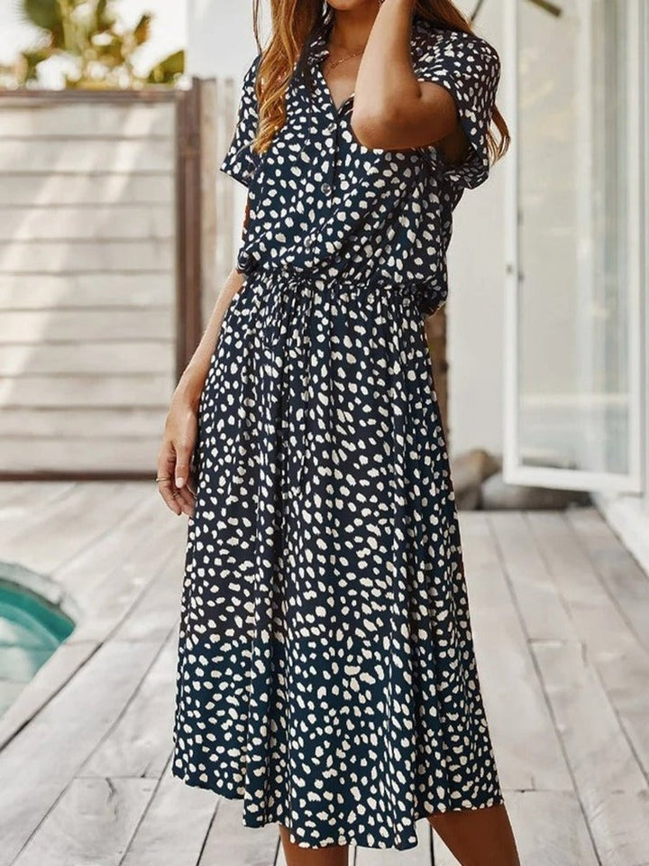 Women's Flowy Short-Sleeve Viscose Fall Midi Dress