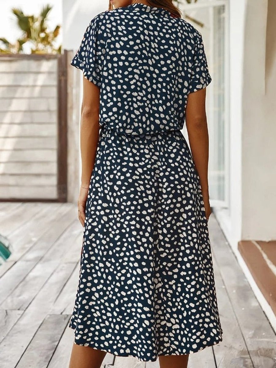 Women's Flowy Short-Sleeve Viscose Fall Midi Dress