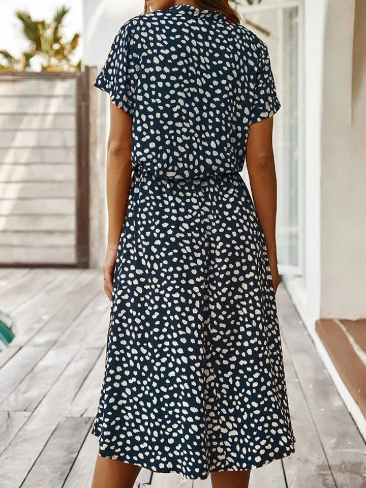 Women's Flowy Short-Sleeve Viscose Fall Midi Dress