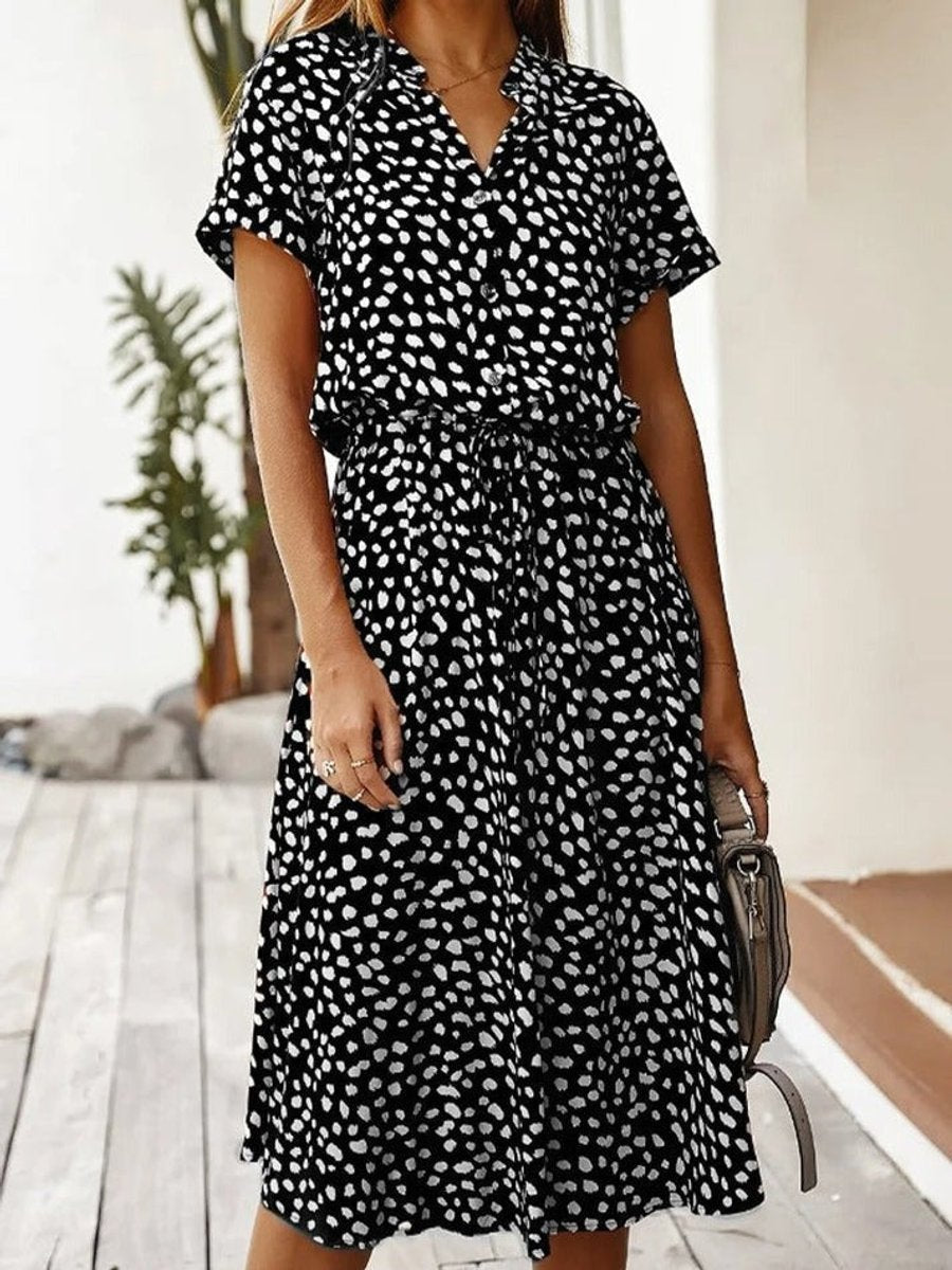 Women's Flowy Short-Sleeve Viscose Fall Midi Dress