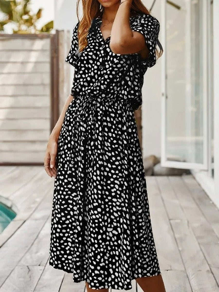 Women's Flowy Short-Sleeve Viscose Fall Midi Dress