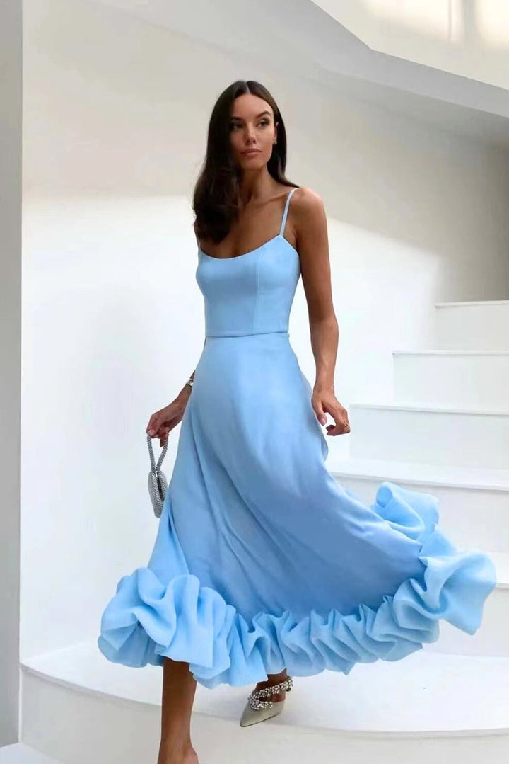 Women's Flowy Spaghetti-Strap Midi Formal Dress