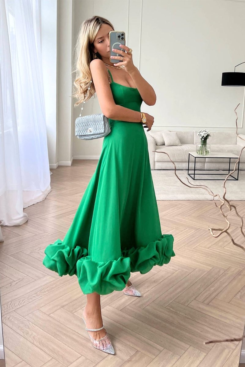 Women's Flowy Spaghetti-Strap Midi Formal Dress