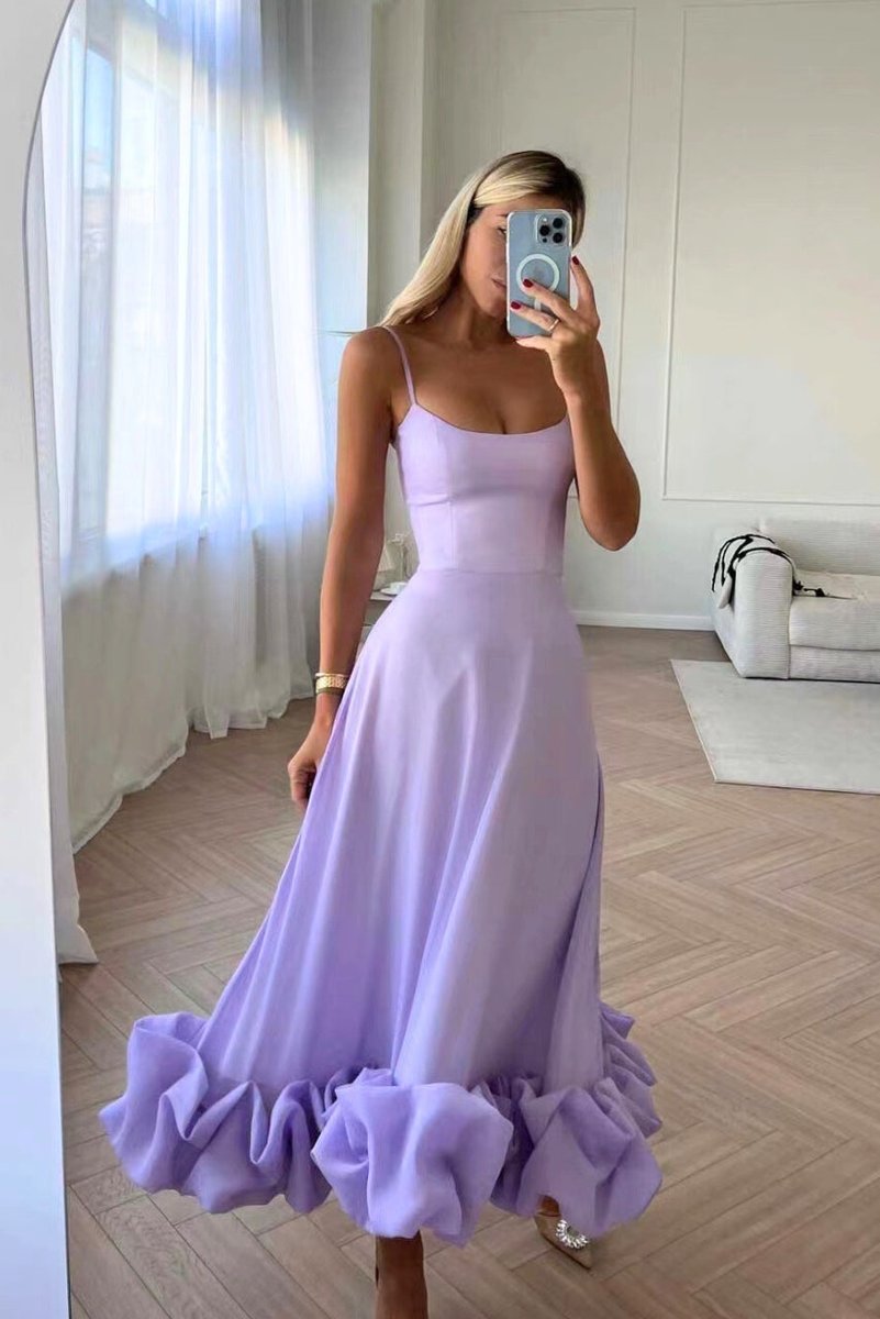 Women's Flowy Spaghetti-Strap Midi Formal Dress