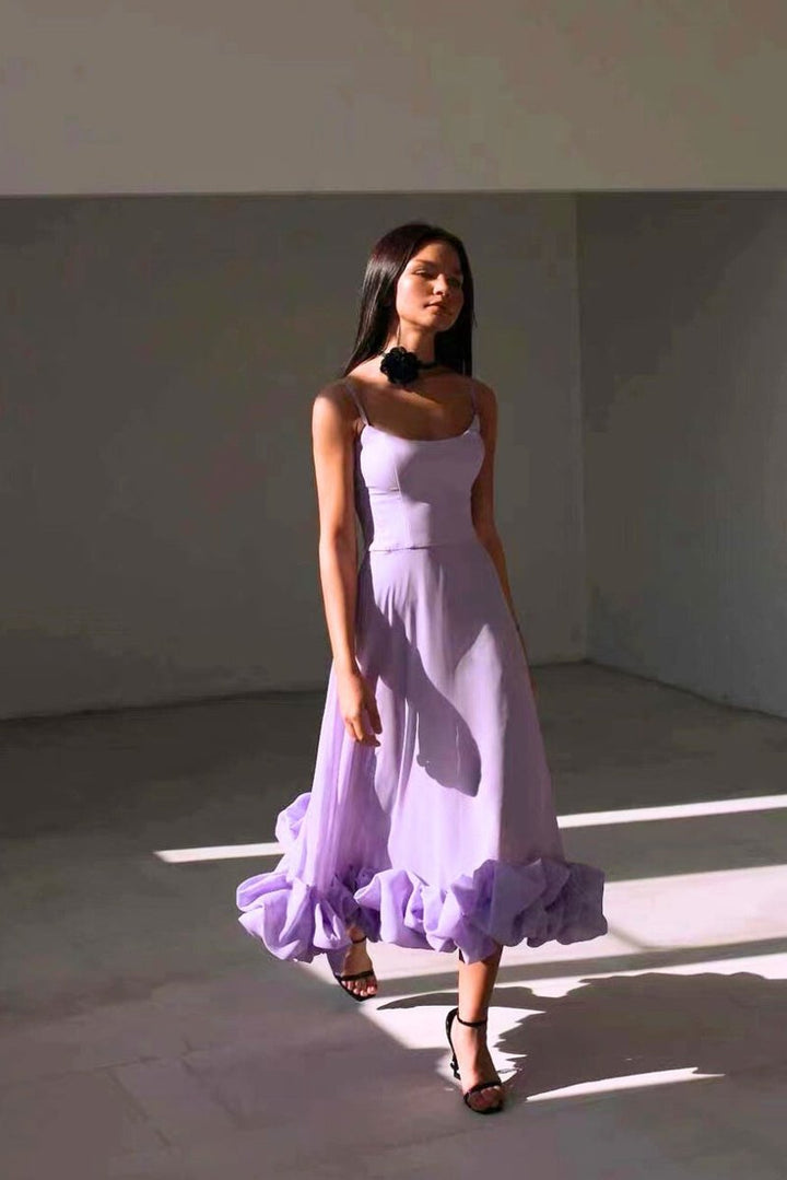 Women's Flowy Spaghetti-Strap Midi Formal Dress